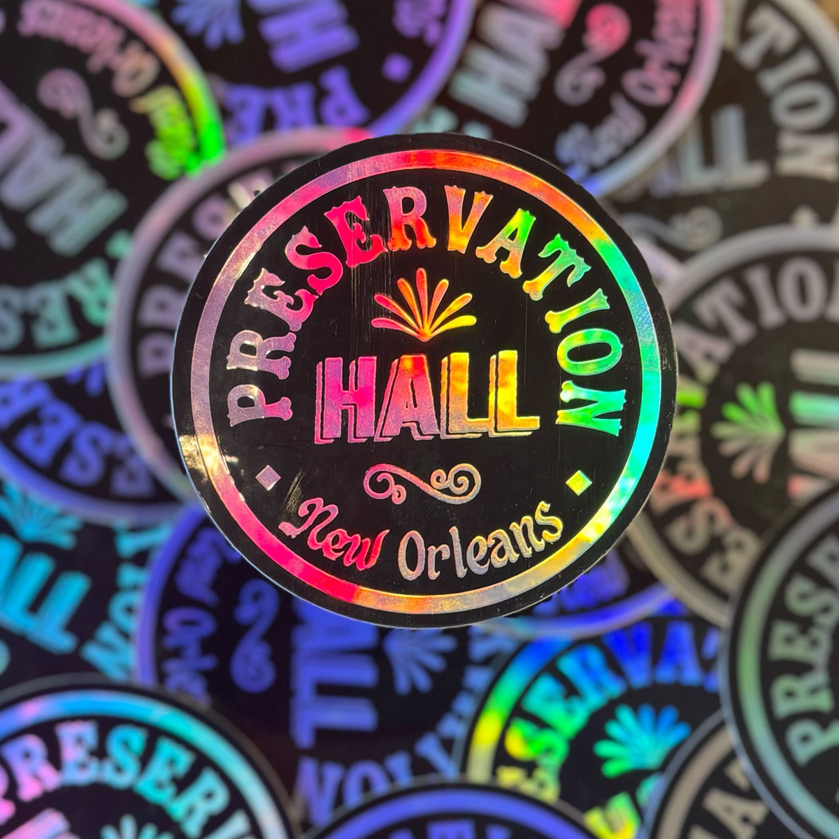 Black Holographic Drum Logo Sticker