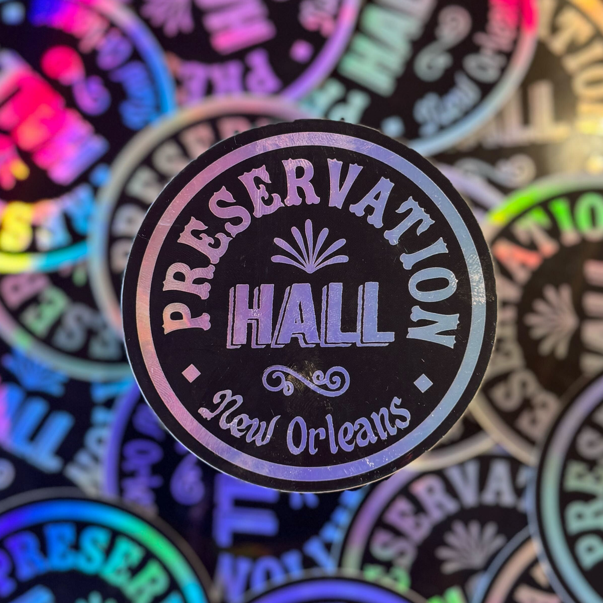 Black Holographic Drum Logo Sticker